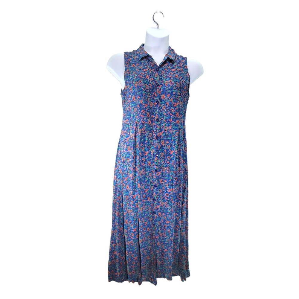April Cornell Floral Sleeveless Midi Shirt Dress